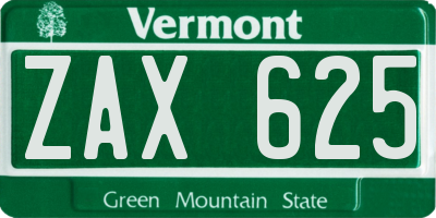 VT license plate ZAX625