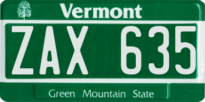 VT license plate ZAX635
