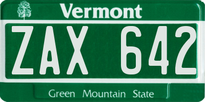 VT license plate ZAX642