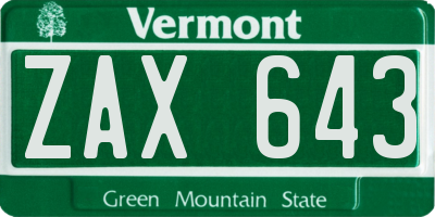 VT license plate ZAX643