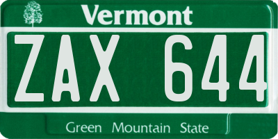 VT license plate ZAX644