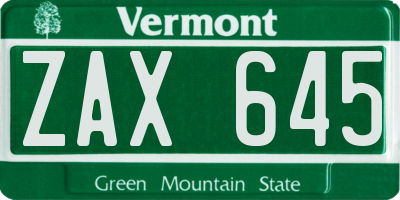 VT license plate ZAX645