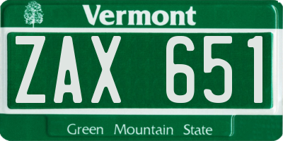 VT license plate ZAX651
