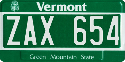 VT license plate ZAX654