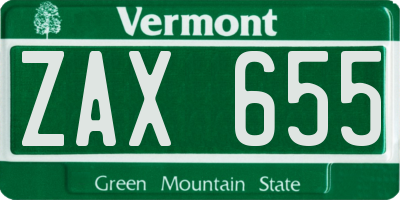 VT license plate ZAX655