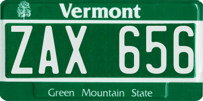 VT license plate ZAX656
