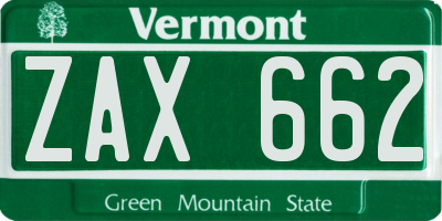 VT license plate ZAX662