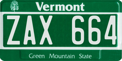 VT license plate ZAX664