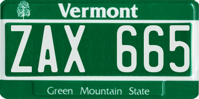 VT license plate ZAX665