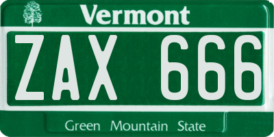 VT license plate ZAX666