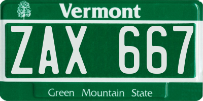 VT license plate ZAX667