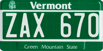 VT license plate ZAX670