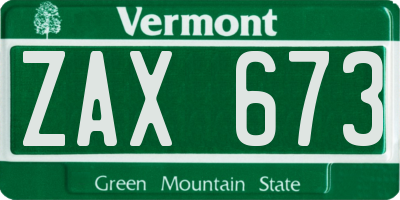 VT license plate ZAX673