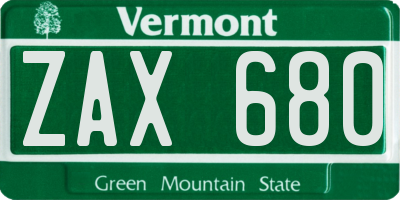 VT license plate ZAX680