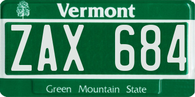 VT license plate ZAX684