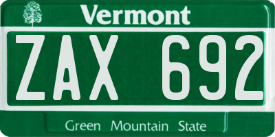VT license plate ZAX692