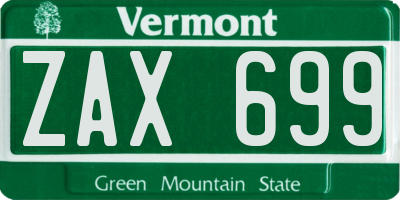 VT license plate ZAX699