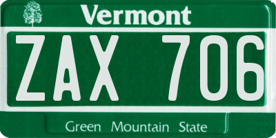 VT license plate ZAX706