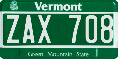 VT license plate ZAX708