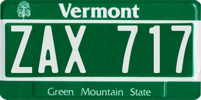 VT license plate ZAX717
