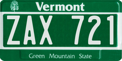 VT license plate ZAX721