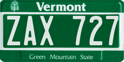 VT license plate ZAX727