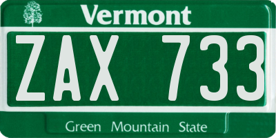 VT license plate ZAX733