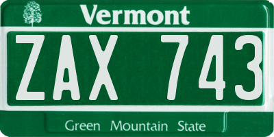 VT license plate ZAX743