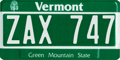 VT license plate ZAX747