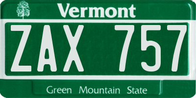 VT license plate ZAX757