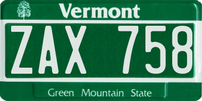VT license plate ZAX758
