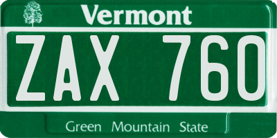 VT license plate ZAX760