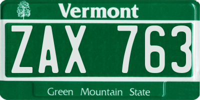 VT license plate ZAX763