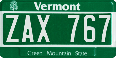 VT license plate ZAX767