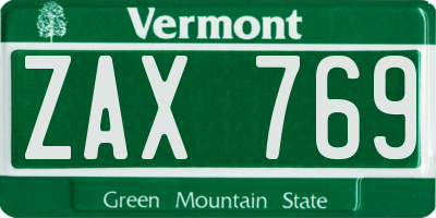 VT license plate ZAX769