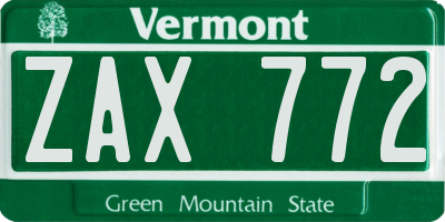 VT license plate ZAX772
