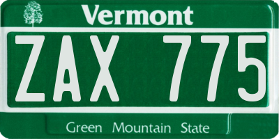 VT license plate ZAX775