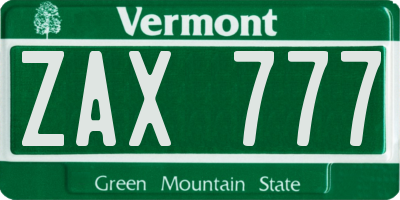 VT license plate ZAX777
