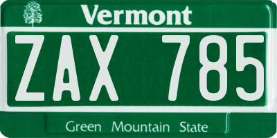 VT license plate ZAX785