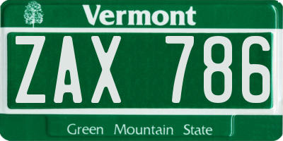 VT license plate ZAX786