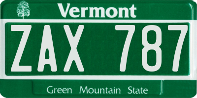 VT license plate ZAX787