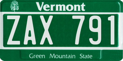 VT license plate ZAX791