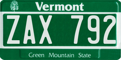 VT license plate ZAX792