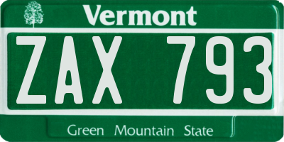 VT license plate ZAX793