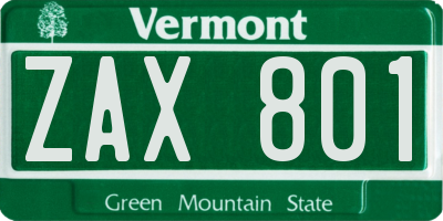 VT license plate ZAX801