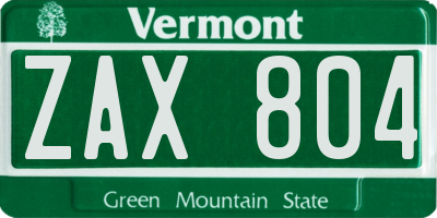 VT license plate ZAX804