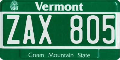 VT license plate ZAX805