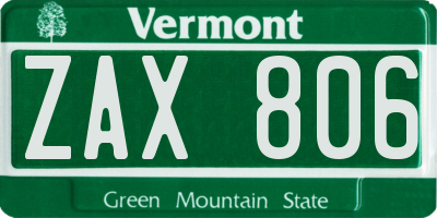 VT license plate ZAX806