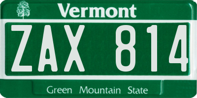 VT license plate ZAX814