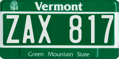 VT license plate ZAX817